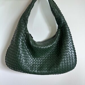ITALIAN LEATHER- Green Medium Woven Hobo Bag